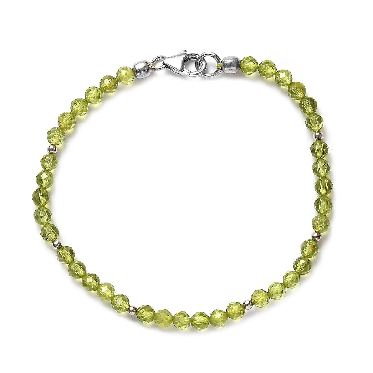 Peridot Beaded Bracelet (Size 7.5) in Sterling Silver 19.40 Ct.