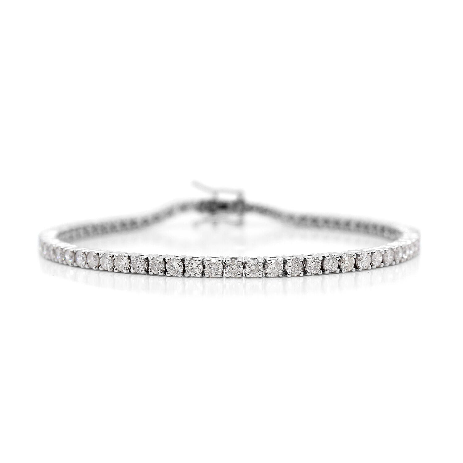 14K White Gold, Certified Independent Laboratories Diamond (I1-I2-G-H) Line Bracelet (Size 7) 1.76 Ct, Gold Wt. 8.10 Gms