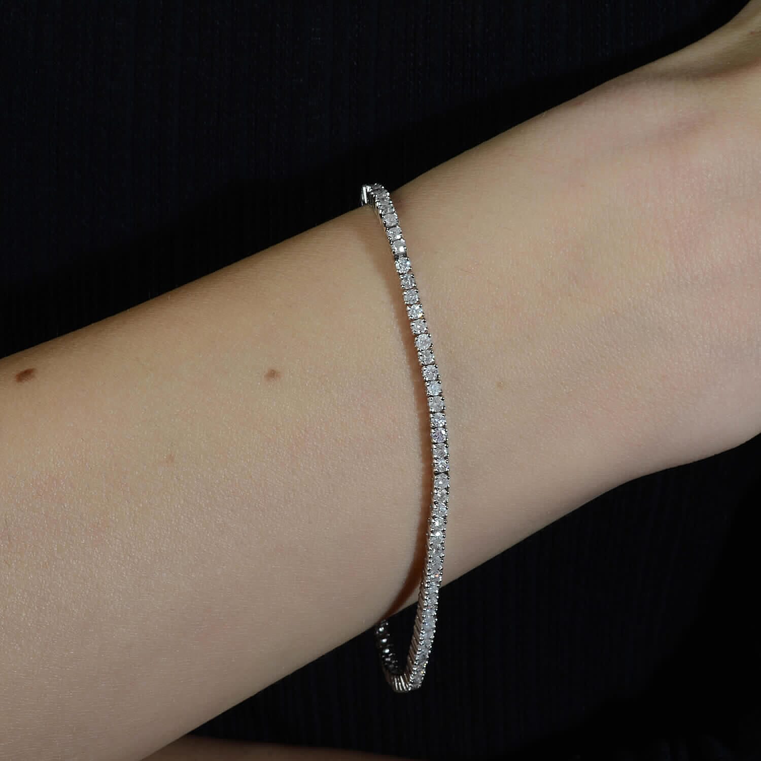 14K White Gold, Certified Independent Laboratories Diamond (I1-I2-G-H) Line Bracelet (Size 7) 1.76 Ct, Gold Wt. 8.10 Gms