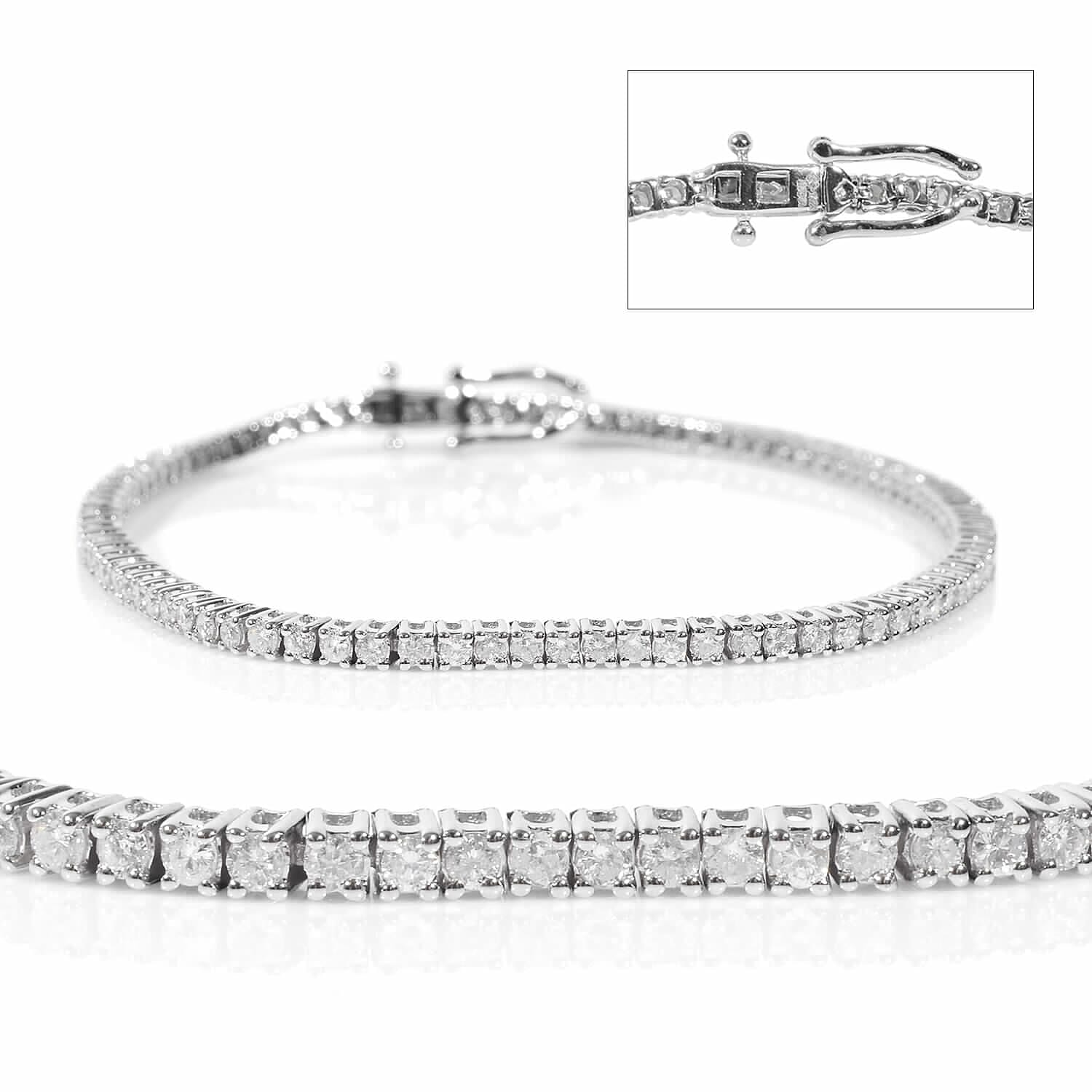 14K White Gold Independent Laboratories Certified Diamond (I1-I2-G-H) Line Bracelet (Size 7.25) 3.00 Ct, Gold Wt. 8.75 Gms
