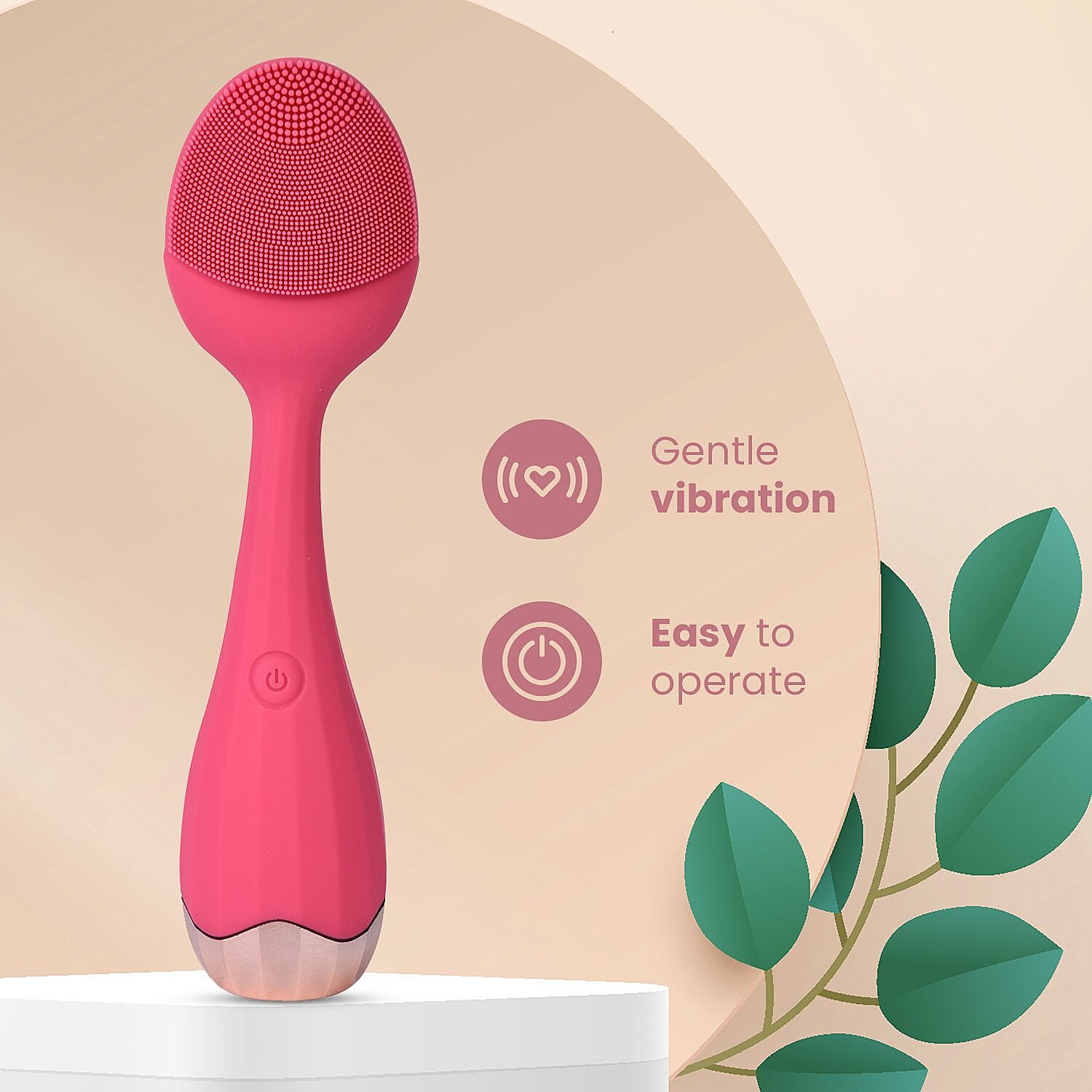 Waterproof Silicone Facial Cleansing Brush - Fuchsia (With 4 Speeds & USB Charger)