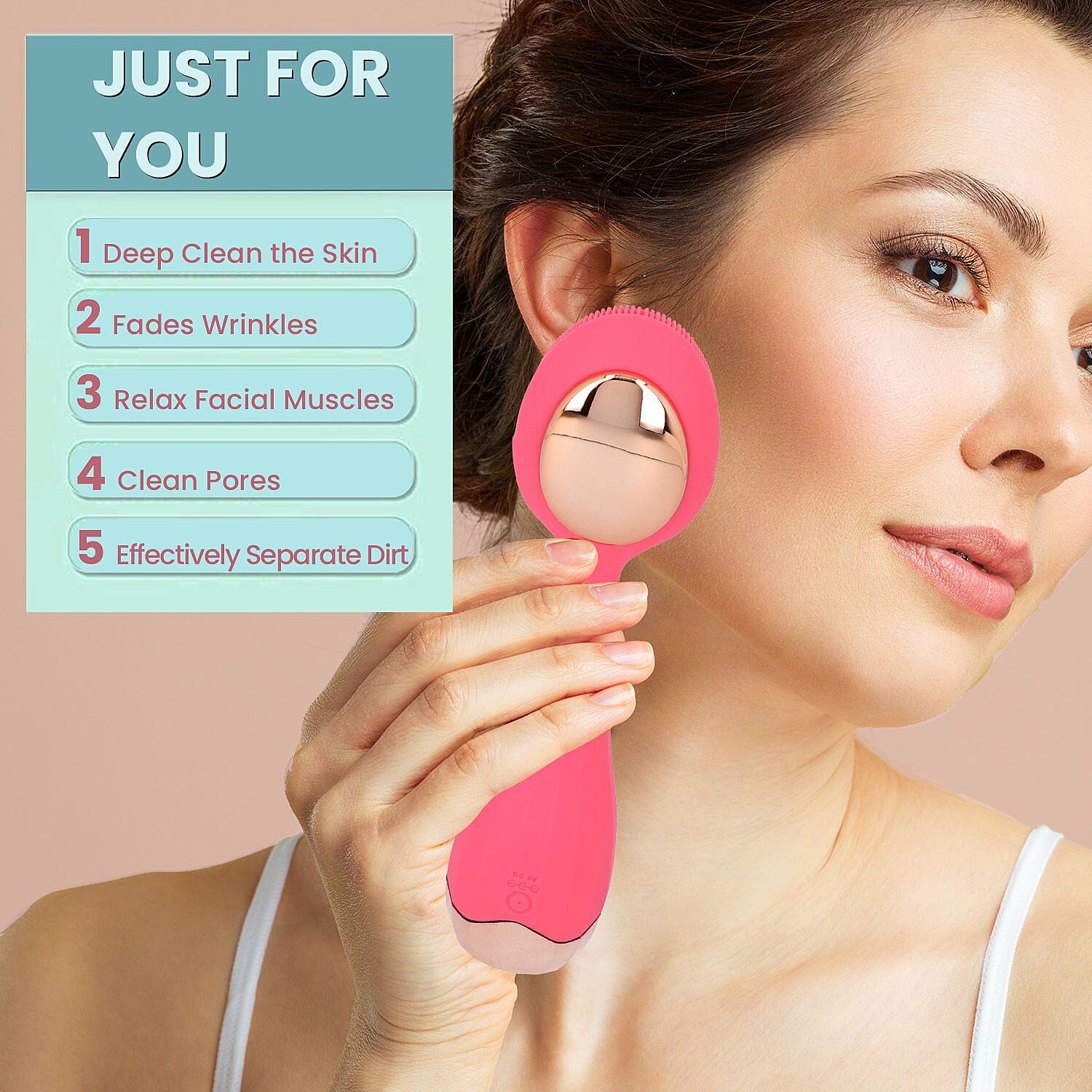 Waterproof Silicone Facial Cleansing Brush - Fuchsia (With 4 Speeds & USB Charger)