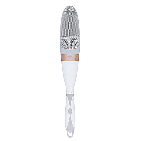 Electric Vibration Long Handle Silicone Bath Brush (Requires 2AA Batteries - Not Included) - Grey