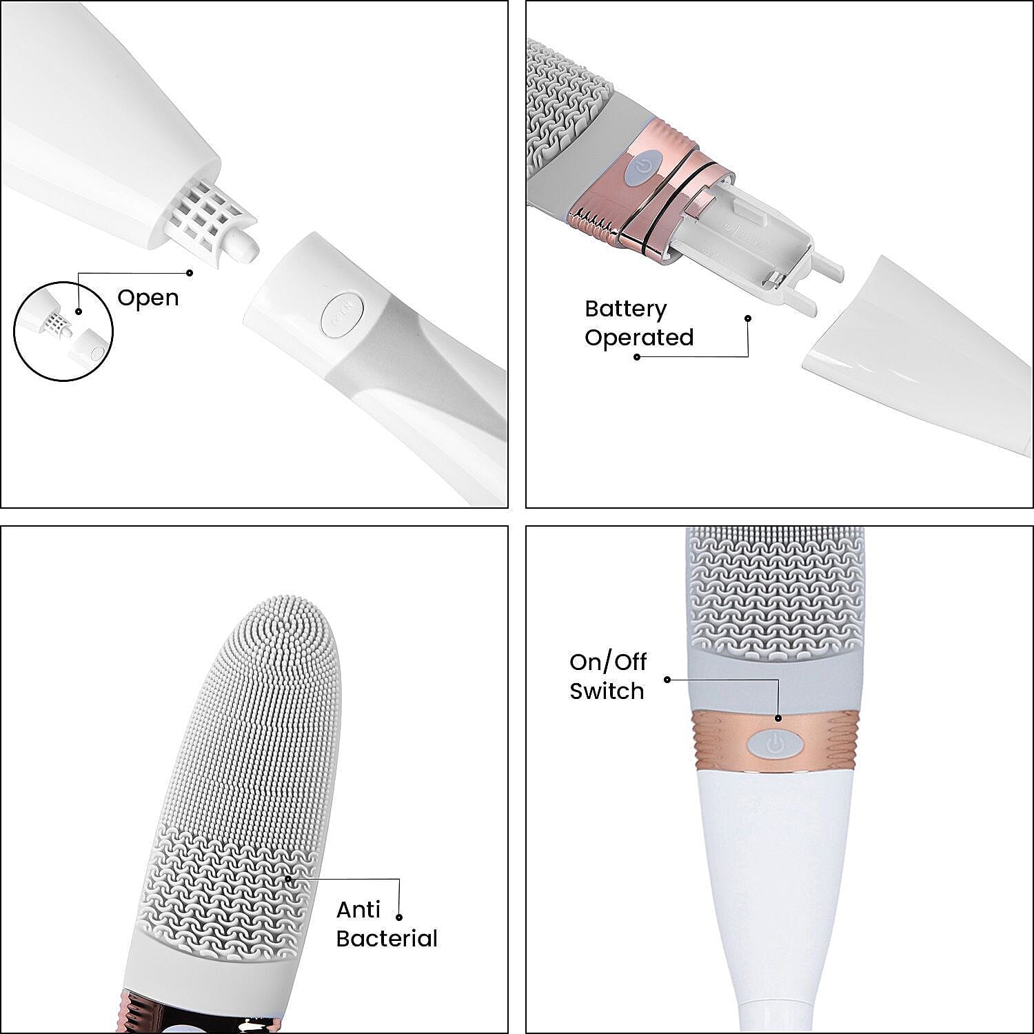 Electric Vibration Long Handle Silicone Bath Brush (Requires 2AA Batteries - Not Included) - Grey