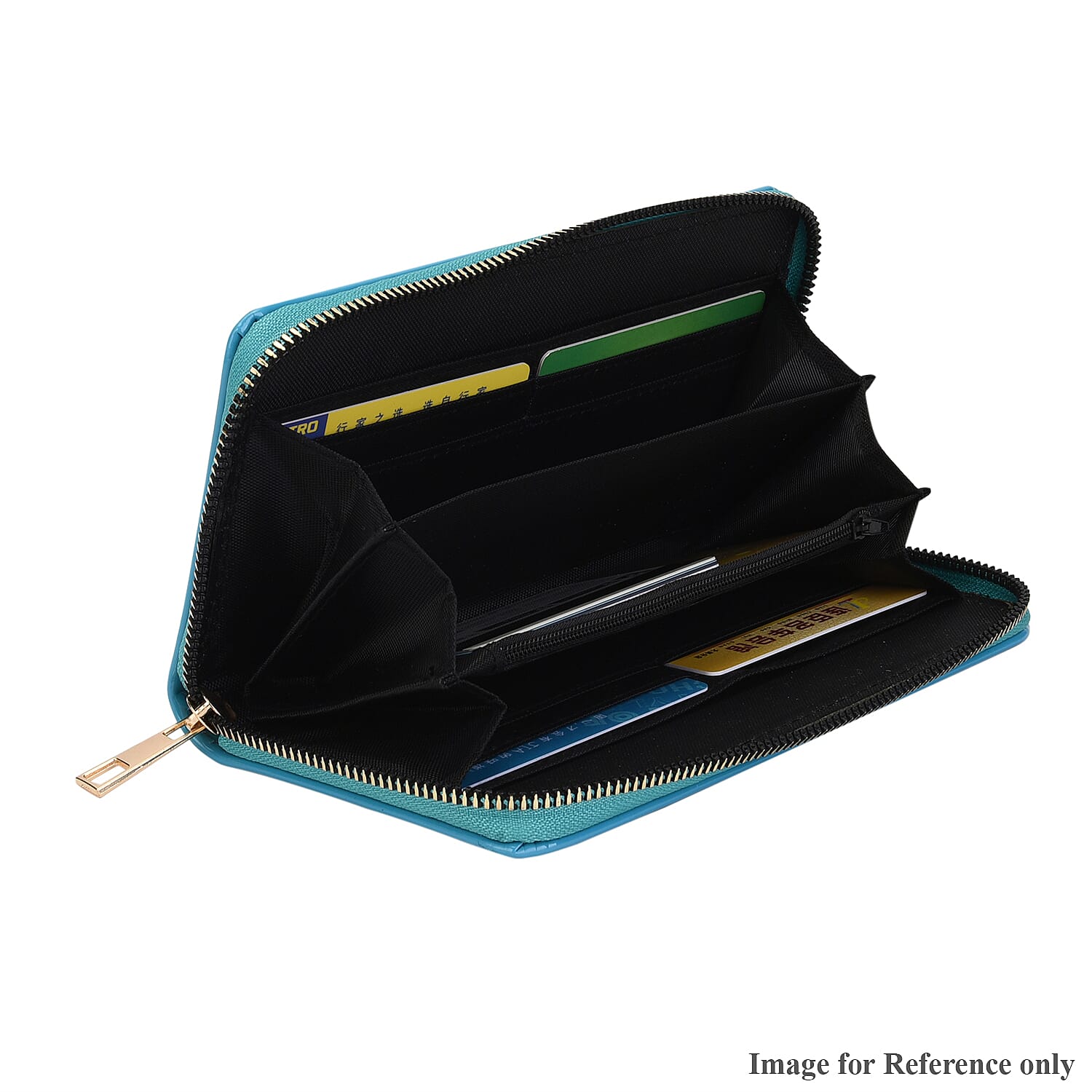 Designer Inspired  - Tree of Life Adorned RFID Wallet with Zip Around Closure  (Size:19x2.5x10Cm) - Turquoise Blue