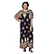 JOVIE Black Bohemian Style Printed Long Dress with Embroidered Neckline