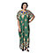 JOVIE Bohemian Style Printed Long Dress with Embroidered Neckline - Green