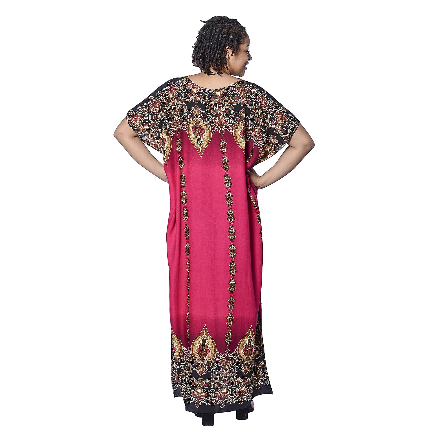 Jovie Pink Bohemian Style Printed Long Dress with Embroidered Neckline (138x78cm)