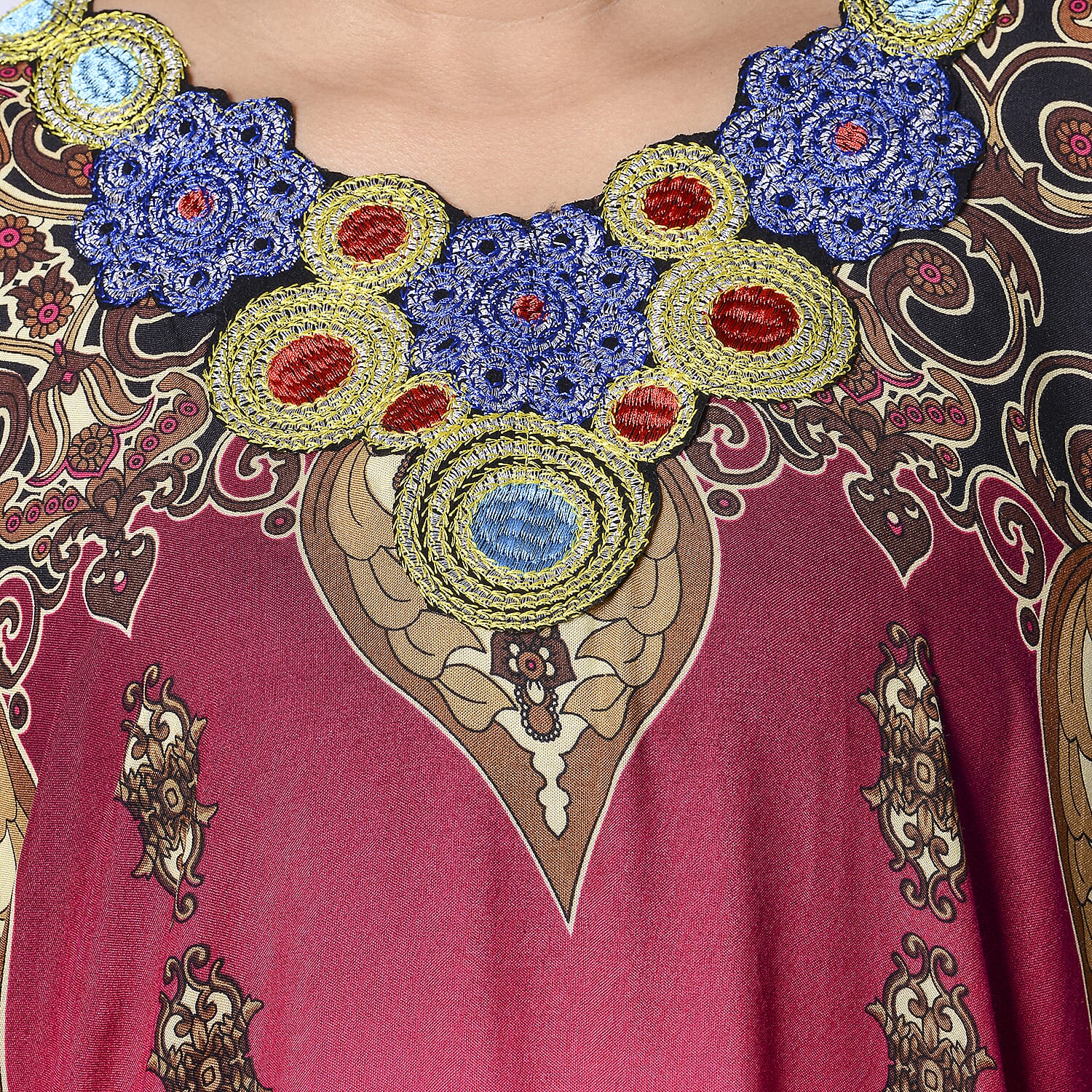 Jovie Pink Bohemian Style Printed Long Dress with Embroidered Neckline (138x78cm)