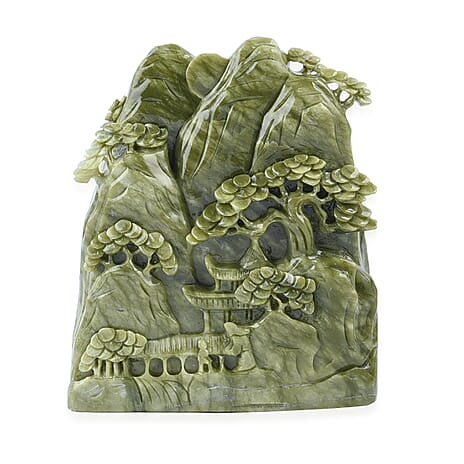 Decorative Handcarved Green Serpentine Landscape (Size 21x18x7 Cm). Total Gem Wt 22000 Cts