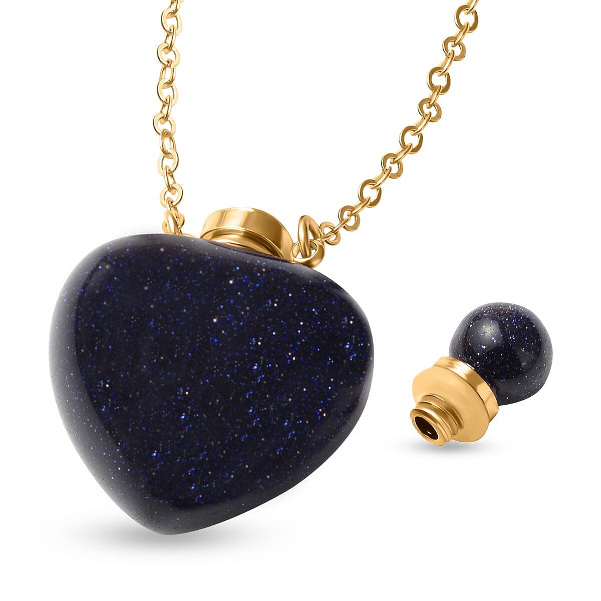 Blue Sandstone Heart Shaped Perfume Bottle Necklace (Size - 22) in Yellow Gold Tone 80.0 Ct.