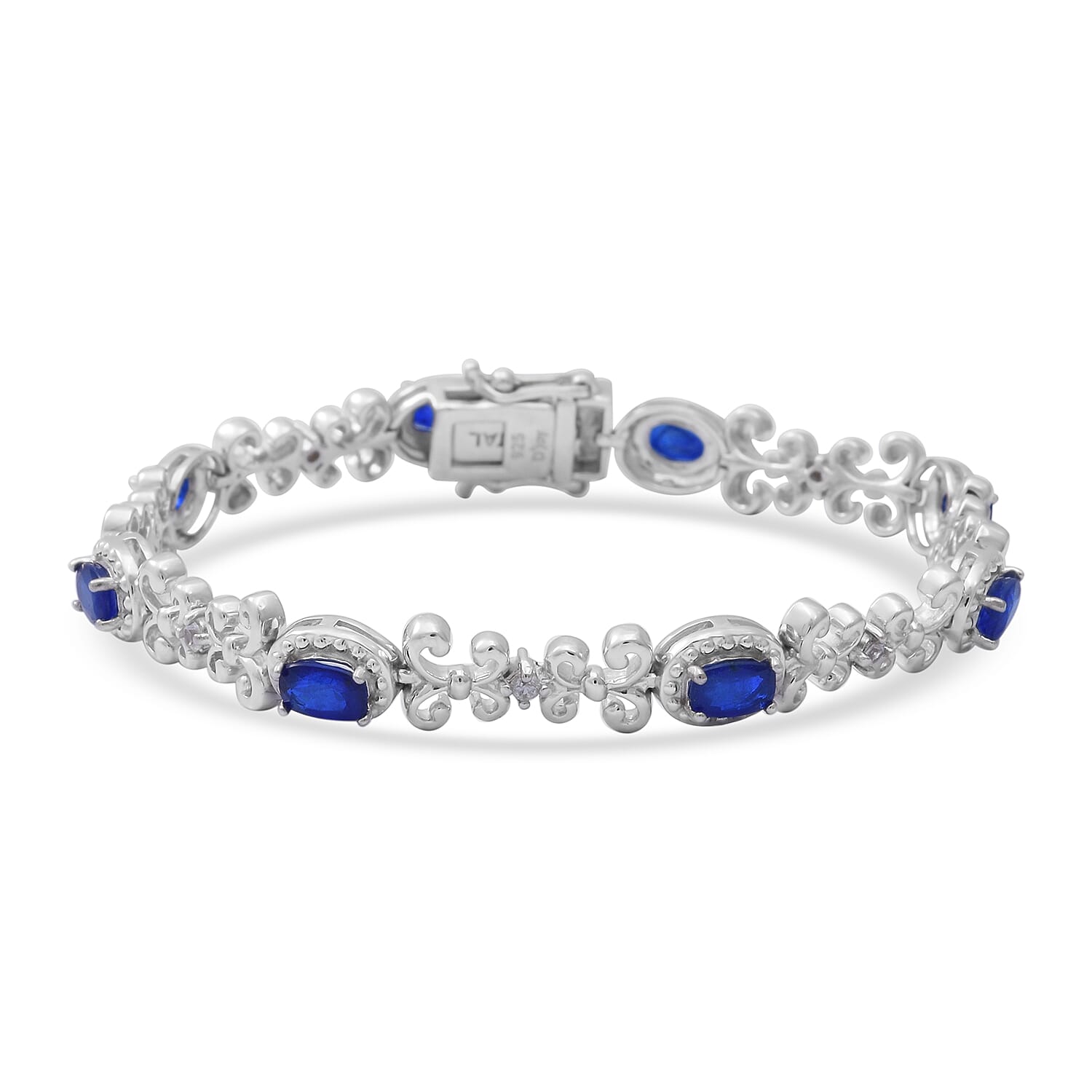 Blue Spinel ,  White Zircon  Bracelet (Size - 7) in Rhodium Overlay Sterling Silver 4.53 ct,  Sliver Wt. 13 Gms  4.530  Ct.