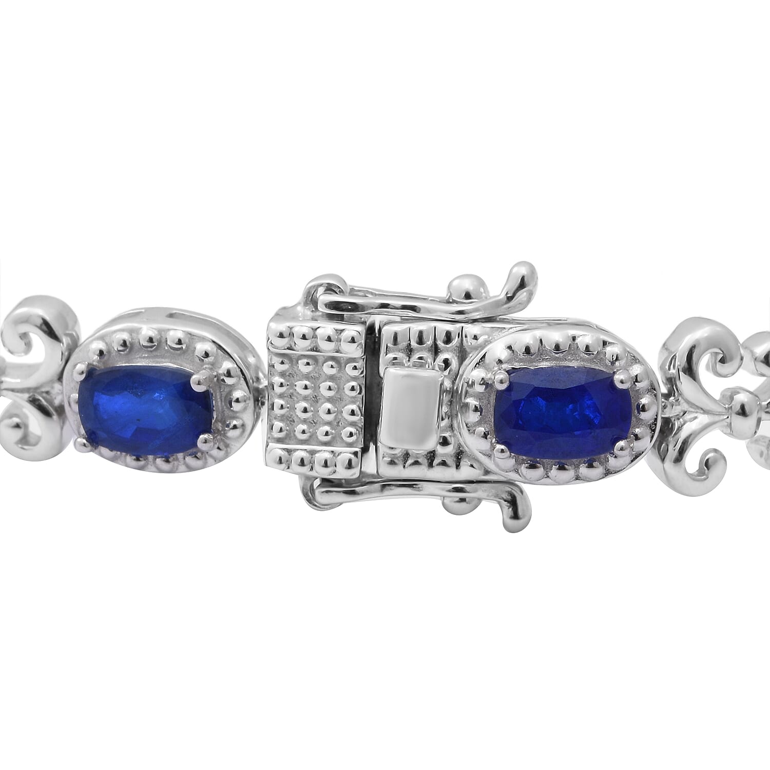 Blue Spinel ,  White Zircon  Bracelet (Size - 7) in Rhodium Overlay Sterling Silver 4.53 ct,  Sliver Wt. 13 Gms  4.530  Ct.