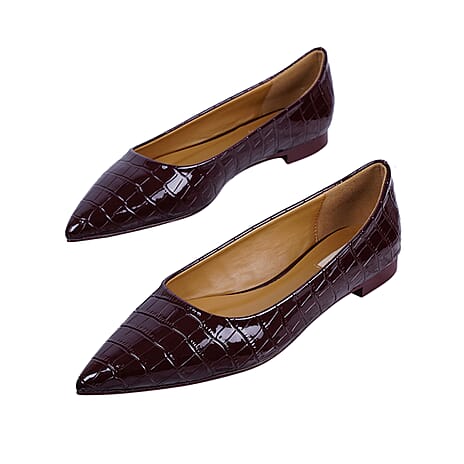 Inyati - VIOLET Croc Slip-On Flat Ballerinas (Size 4) - Chocolate Brown