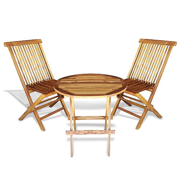 Bali Collection - Set of Two Wooden Folding Chairs (Size:89x47x40x44Cm) and a Round Table (Size 60Cm)