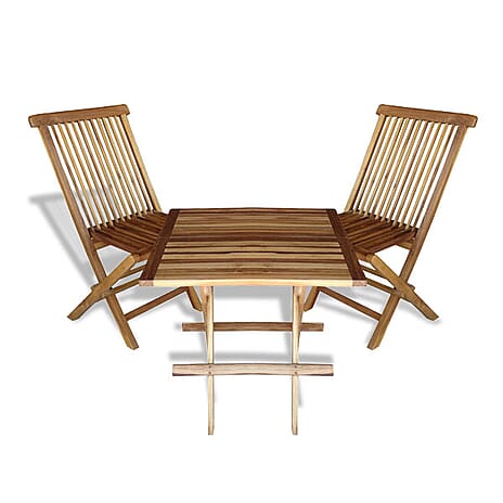 Bali Collection - Set of Two Handmade Wooden Folding Chairs (Size-90x47x40x34 Cm) and a Square Table (Size 61 Cm)