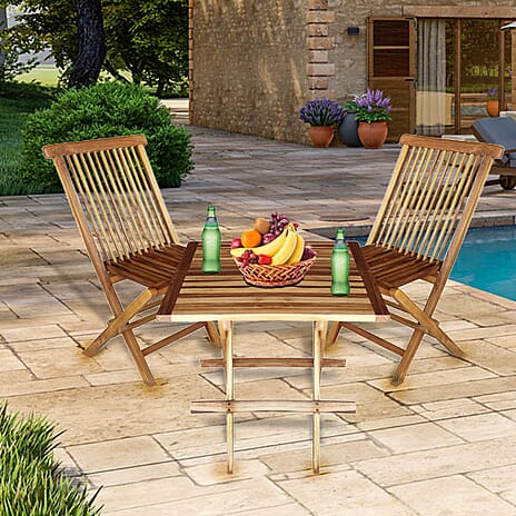 Bali Collection - Set of Two Handmade Wooden Folding Chairs (Size-90x47x40x34 Cm) and a Square Table (Size 61 Cm)