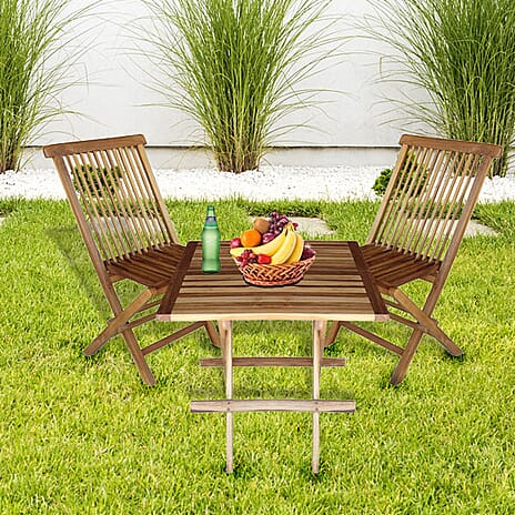 Bali Collection - Set of Two Handmade Wooden Folding Chairs (Size-90x47x40x34 Cm) and a Square Table (Size 61 Cm)