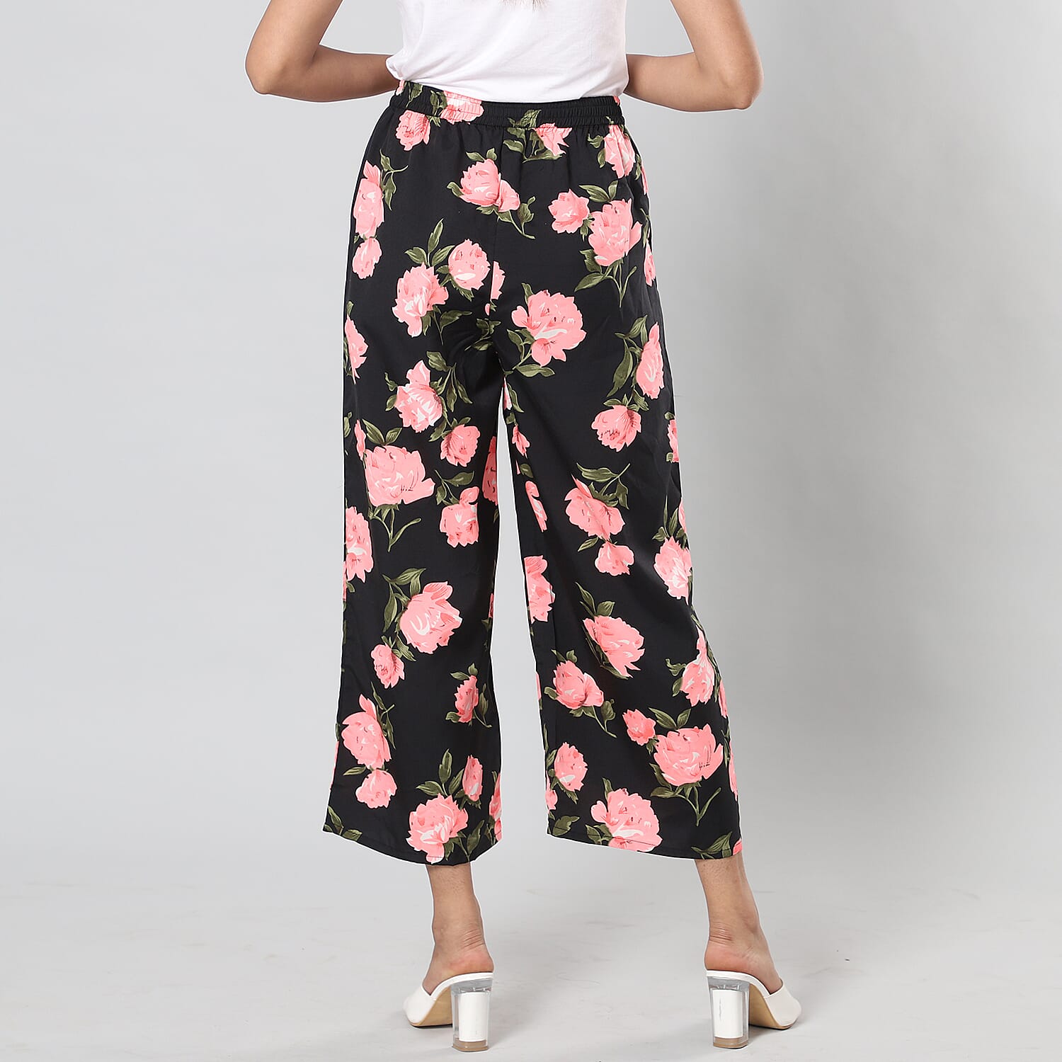 Pink Floral Print Black Trousers (Size- S-M, 10-14)