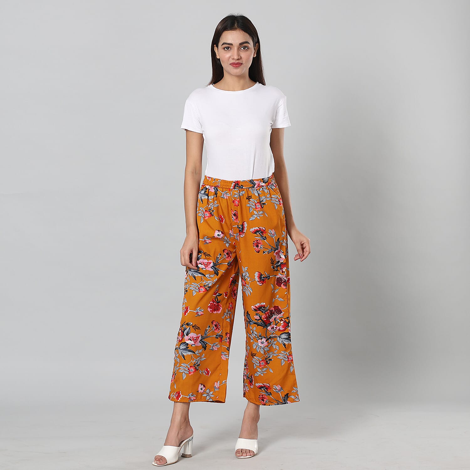 Multi Colour Floral Print Camel Trousers (Size- S-M, 10-14)