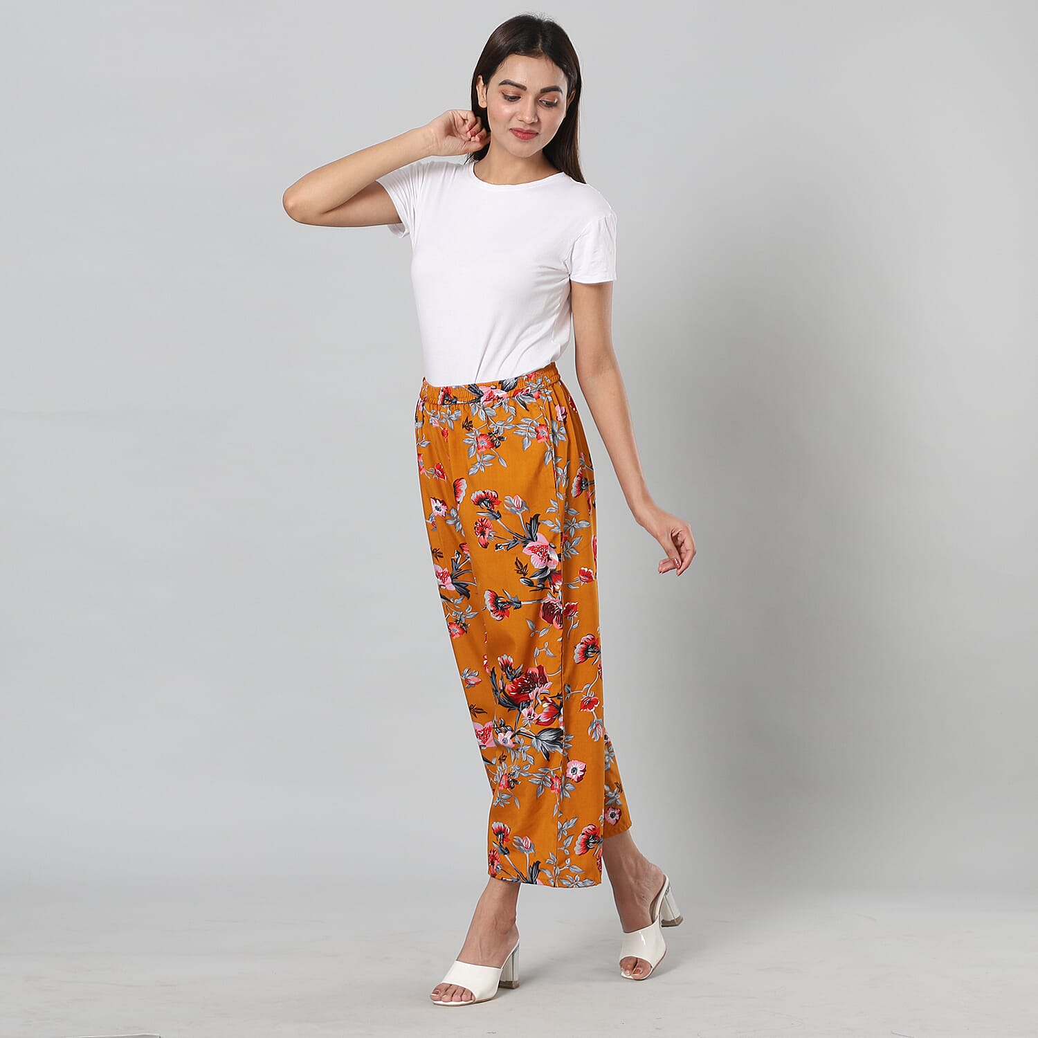 Multi Colour Floral Print Camel Trousers (Size- S-M, 10-14)