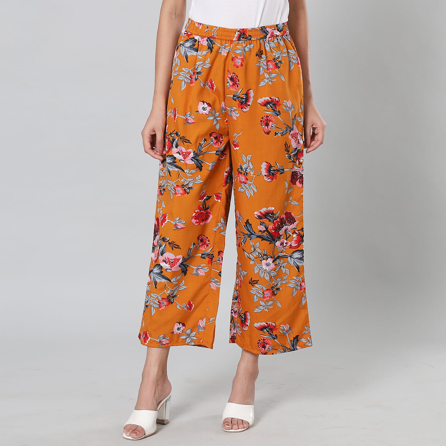 Multi Colour Floral Print Camel Trousers (Size- S-M, 10-14)