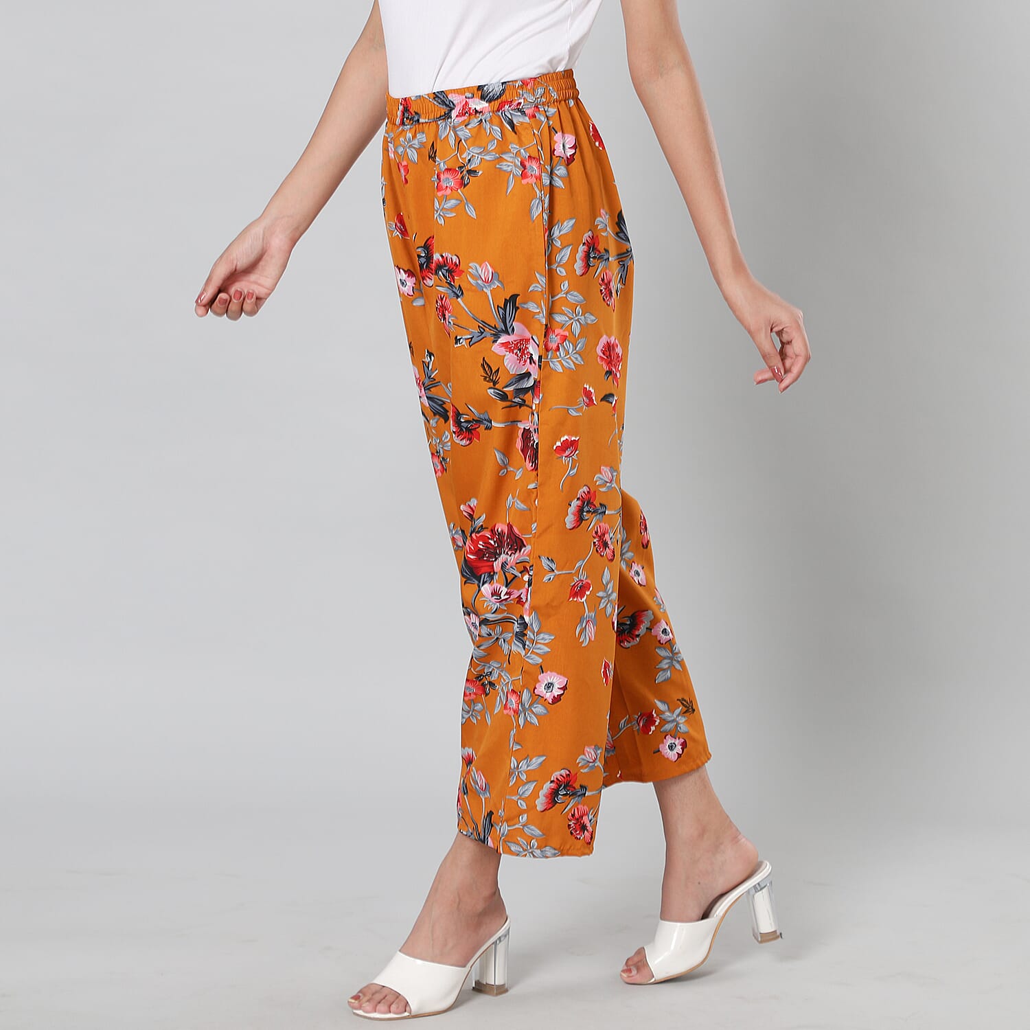 Multi Colour Floral Print Camel Trousers (Size- S-M, 10-14)