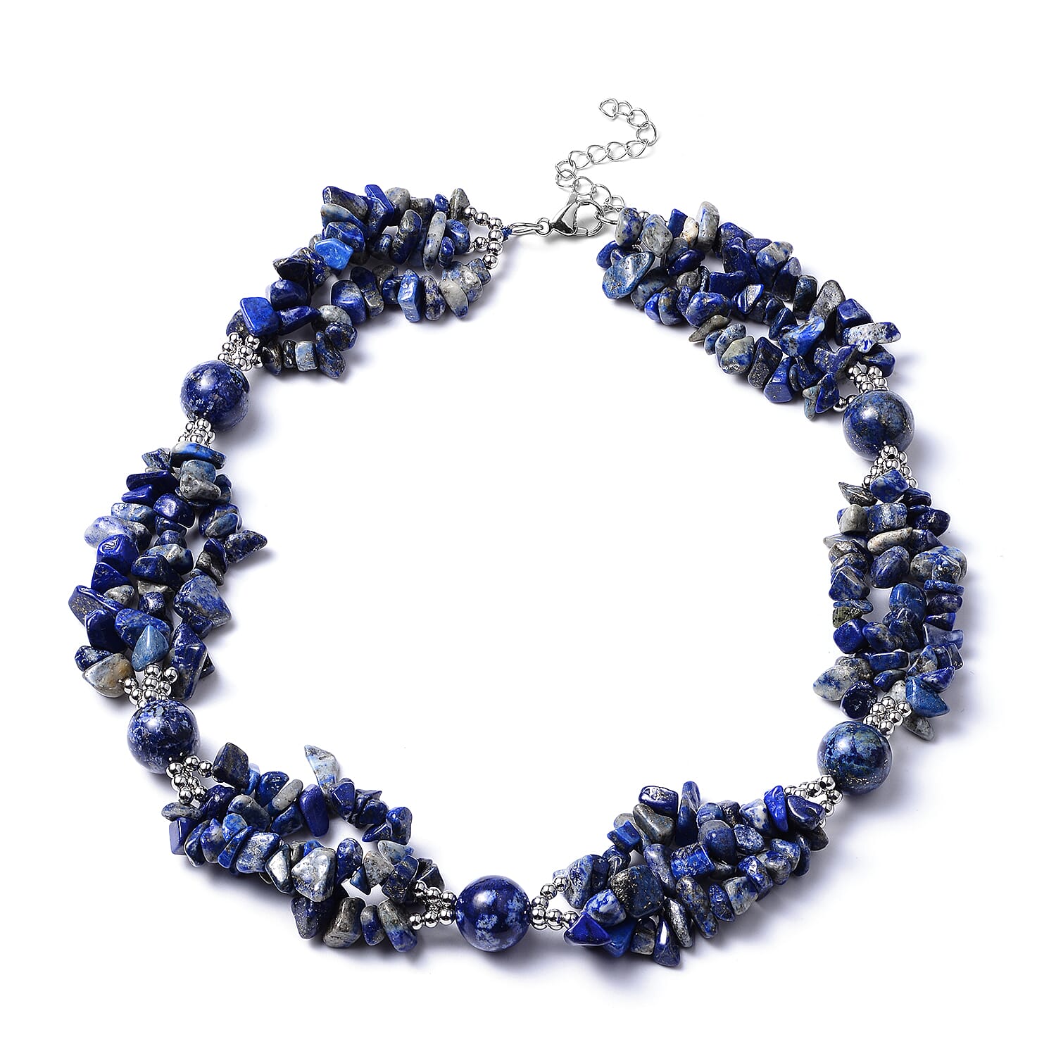 Lapis Lazuli Necklace (Size 18 with 2 inch Extender) in Silver Tone