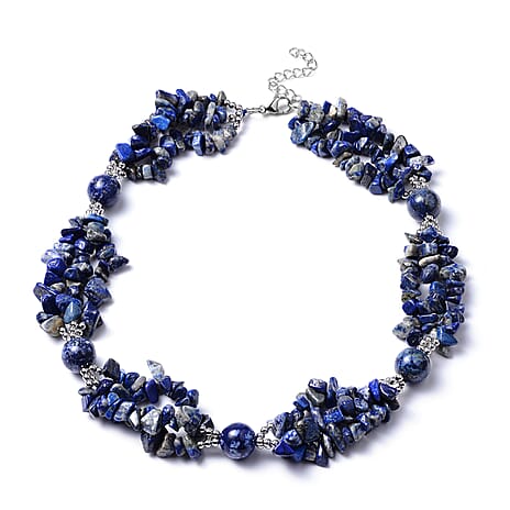 Lapis Lazuli Necklace (Size 18 with 2 inch Extender) in Silver Tone