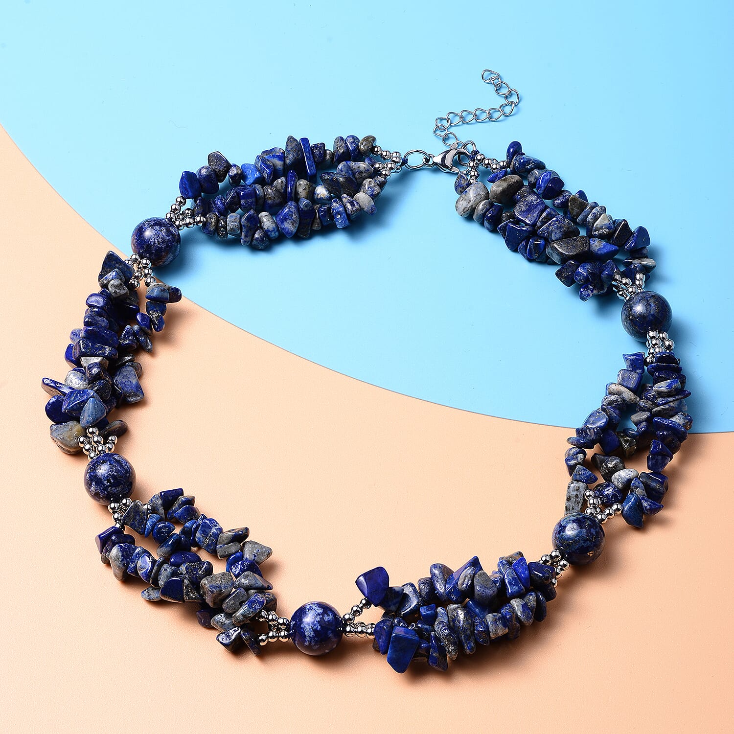 Lapis Lazuli Necklace (Size 18 with 2 inch Extender) in Silver Tone