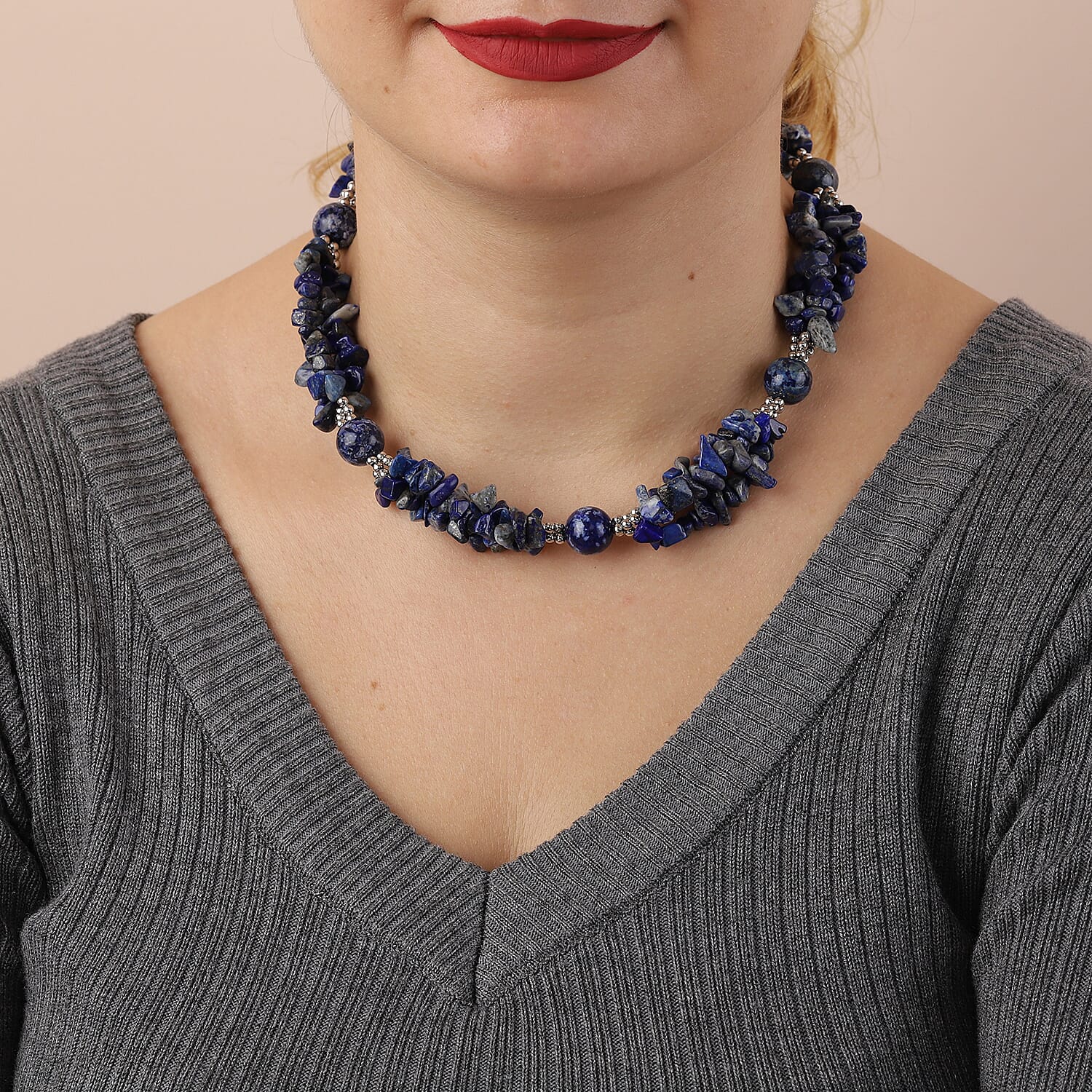 Lapis Lazuli Necklace (Size 18 with 2 inch Extender) in Silver Tone