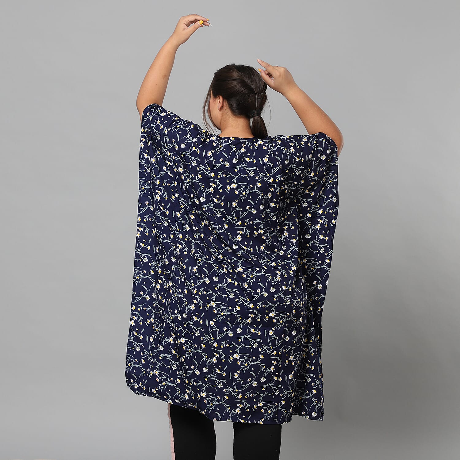 Floral Bohemian Look Long Kimono in Navy (Size up to 20)
