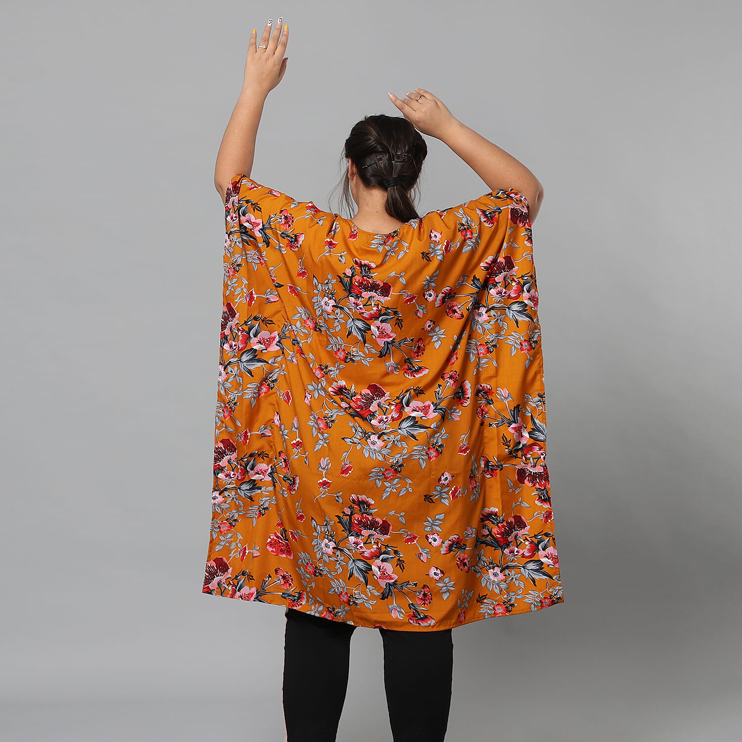 Multi Colour Floral Print Bohemian Look Long Kimono in Camel (Size up to 20)