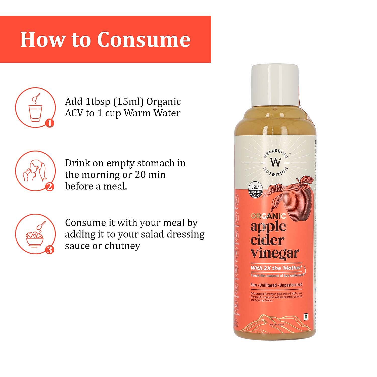 WELLBEING NUTRITION - Organic Apple Cider Vinegar - 500ml