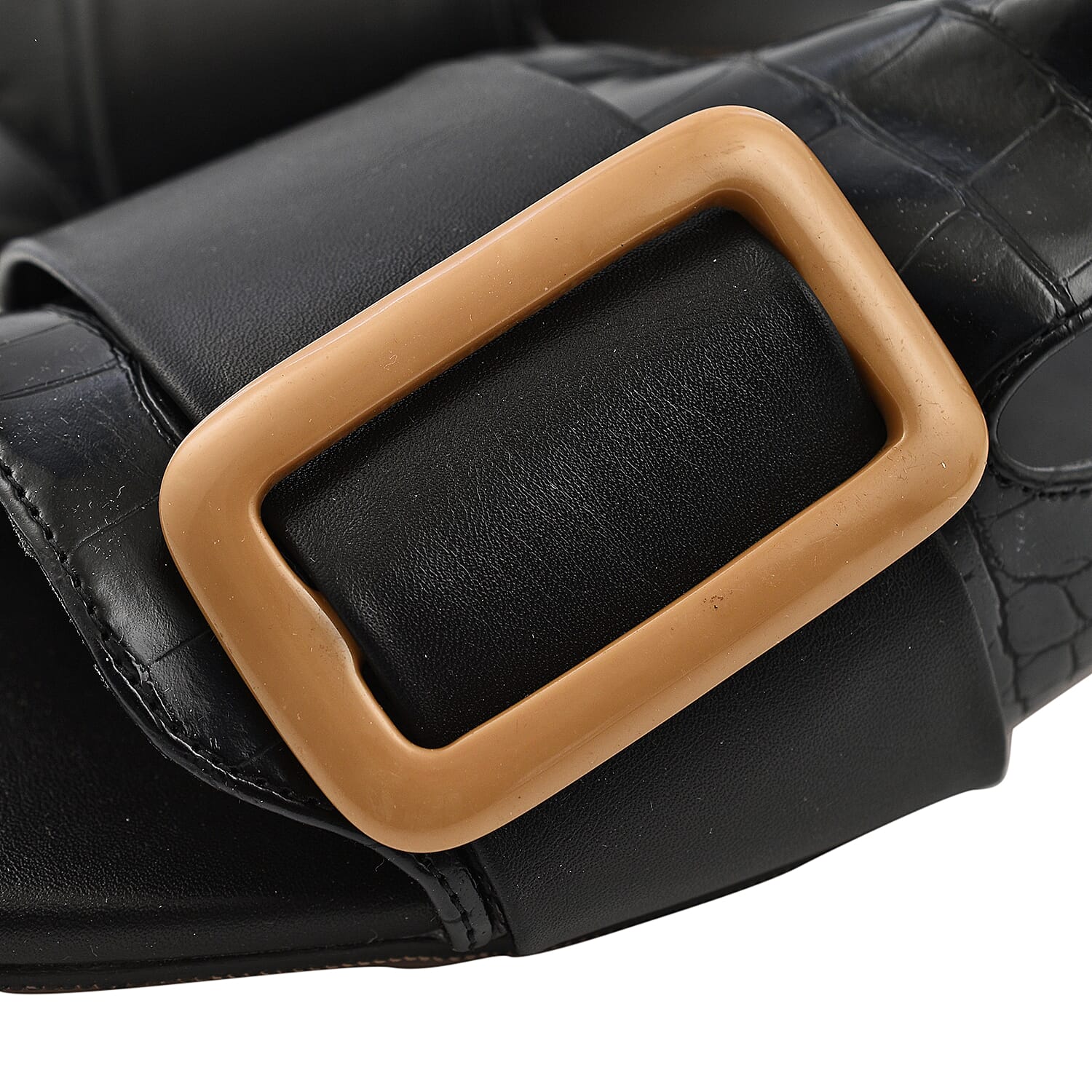 Inyati - NATALIE Black Croc Finish Sandals with Statement Buckle (Size 4)