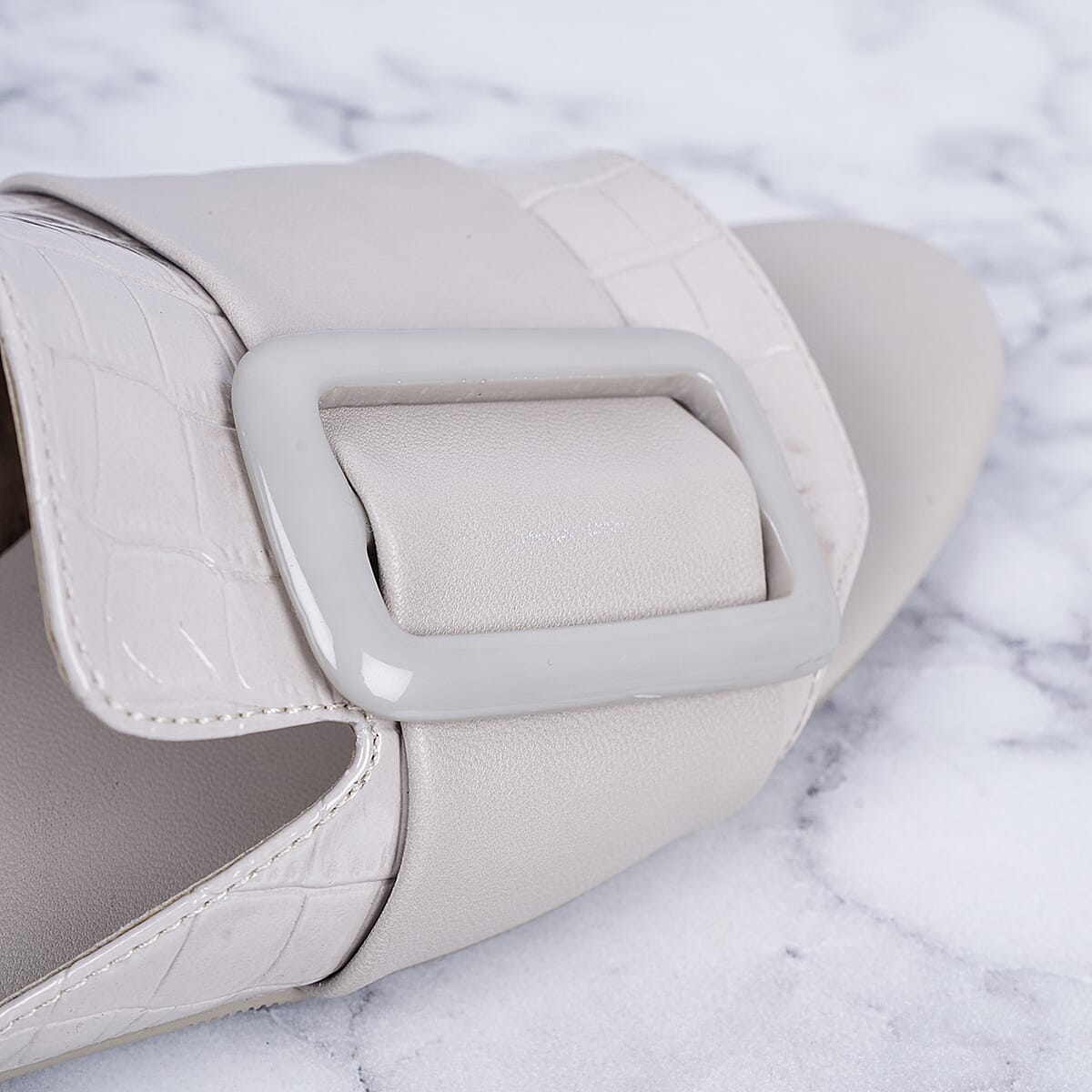 Inyati - NATALIE Black Croc Finish Sandals with Statement Buckle (Size 4)