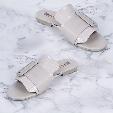 Inyati - NATALIE Taupe Sandals with Statement Buckle (Size 7)