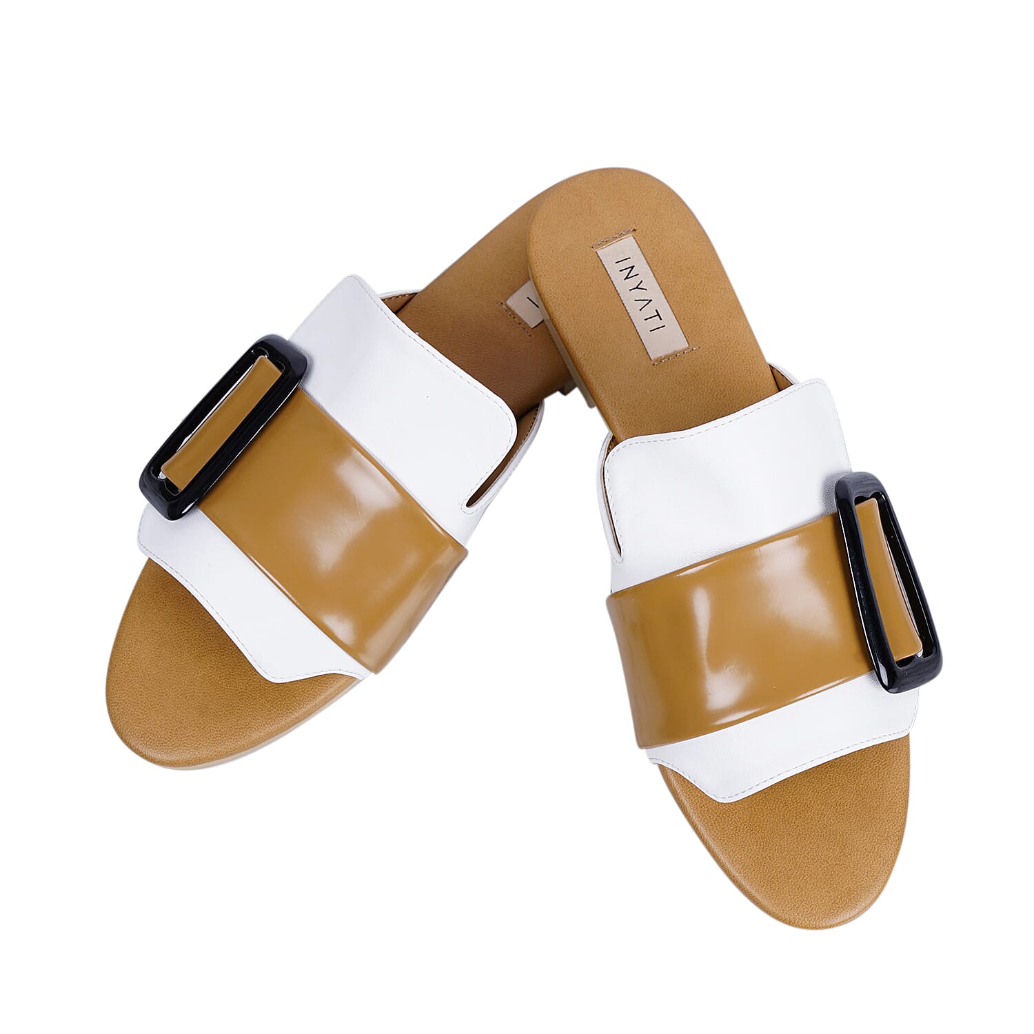 Inyati - NATALIE Black Croc Finish Sandals with Statement Buckle (Size 4)