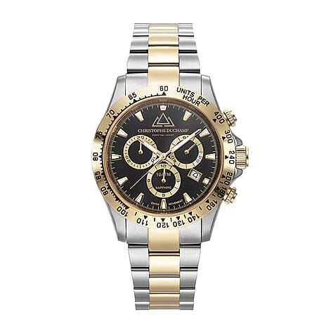 Christophe Duchamp - GRAND MONT Swiss Movt. Black Dial 10 ATM WR Watch in Dual Tone