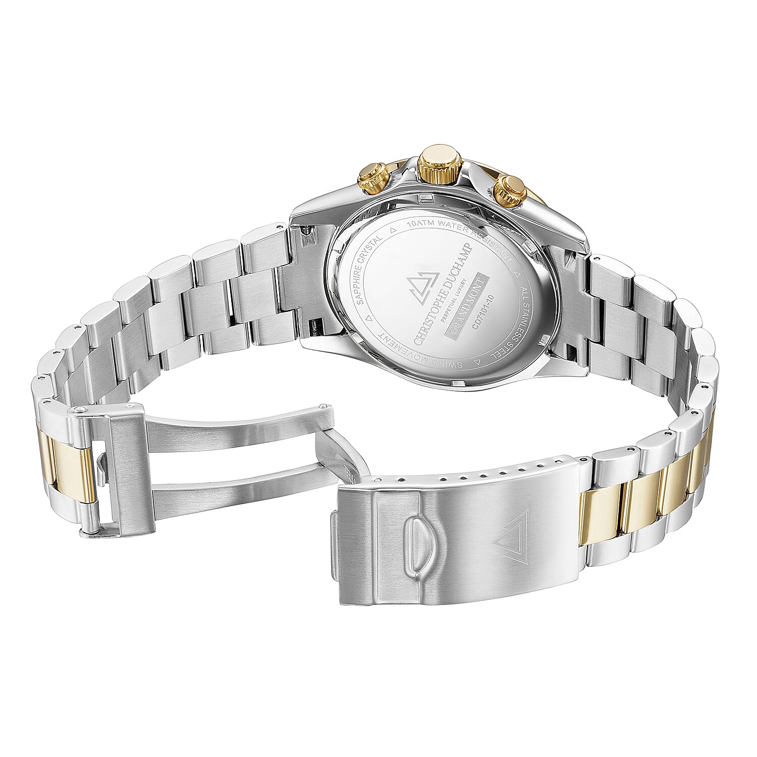 Christophe Duchamp - GRAND MONT Swiss Movt. Black Dial 10 ATM WR Watch in Dual Tone