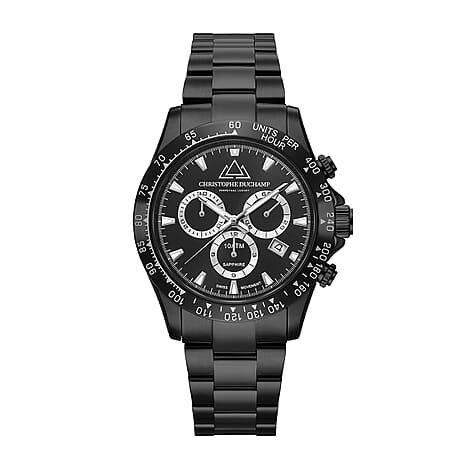 Christophe Duchamp Grand Mont Swiss Movt. Chronograph Black Dial Watch with Black Colour Chain Strap