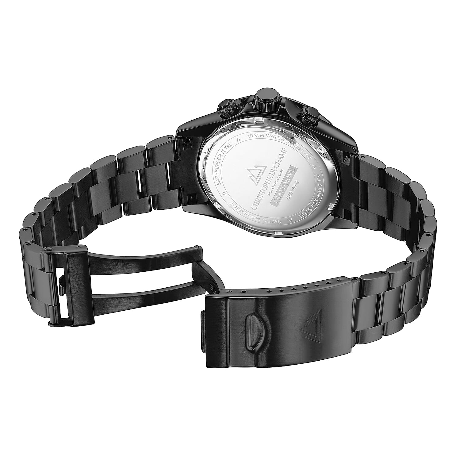 Christophe Duchamp Grand Mont Swiss Movt. Chronograph Black Dial Watch with Black Colour Chain Strap