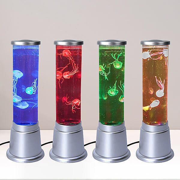 Decorative Mini Jelly Fish Lamp Plastic Fake Fish Tank with Bubbles under Colour Change LED (BS 3 Pin Plug) (Size:36X8X11Cm)