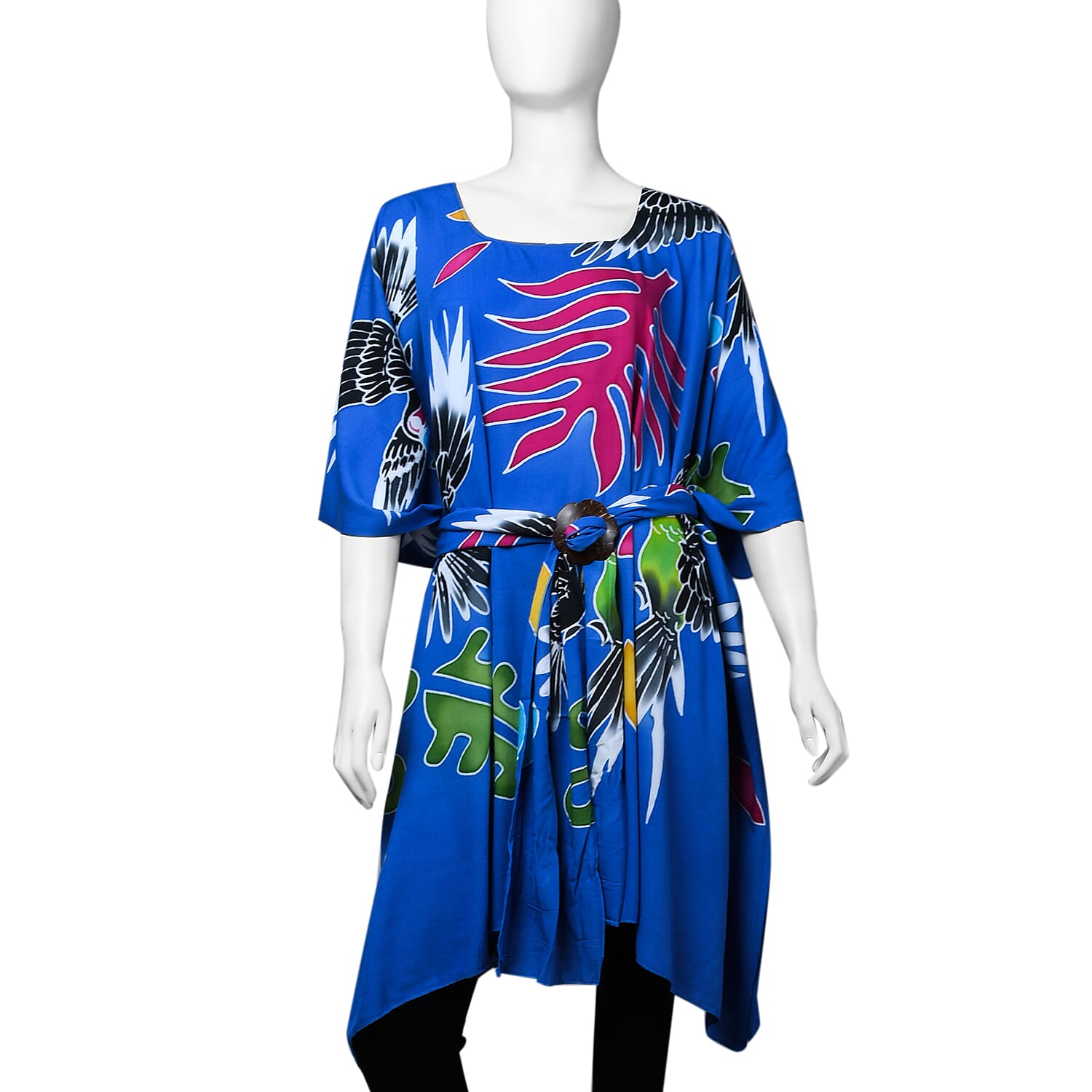Bali Collection 100% Rayon Women Brid Pattern Midi Dress (Size 8-20) - Blue and Multi
