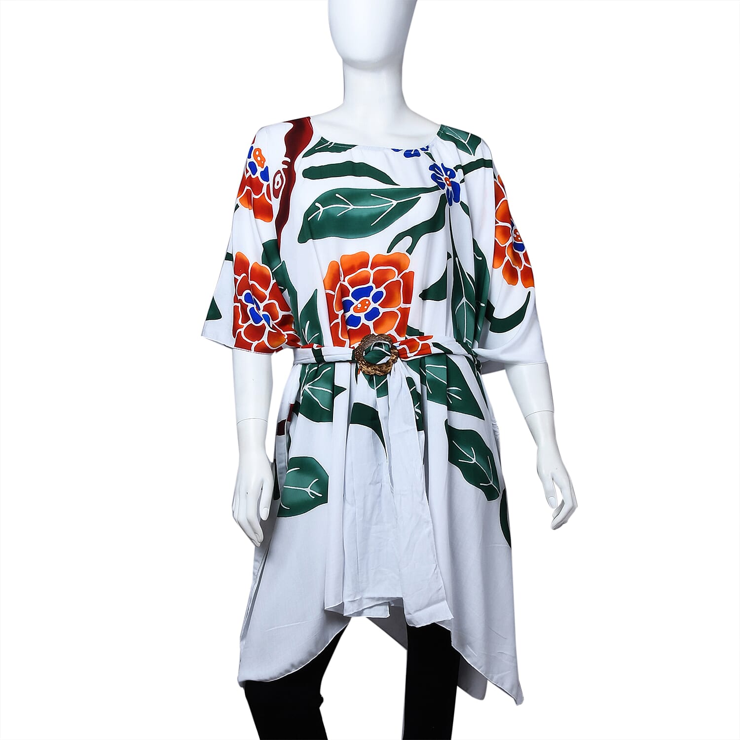 Bali Collection 100% Rayon Women Floral Pattern Midi Dress (Size 8-20) - White and Multi