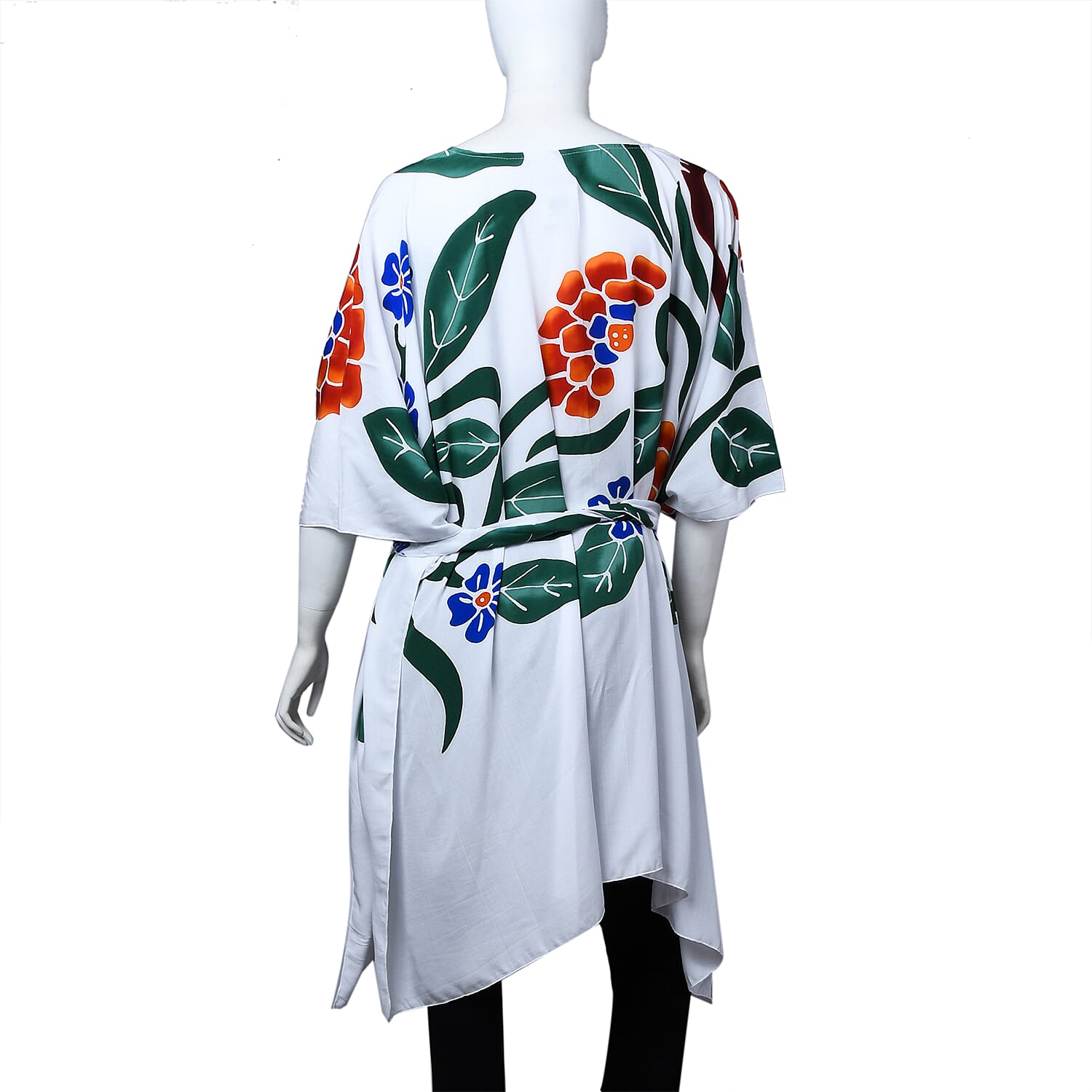 Bali Collection 100% Rayon Women Floral Pattern Midi Dress (Size 8-20) - White and Multi