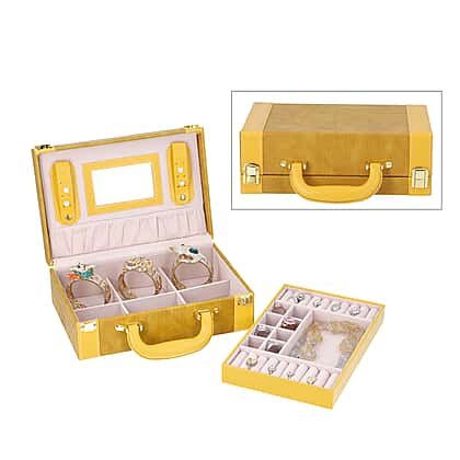 Faux Leather Woven Texture Layer Jewellery Box with Handle and