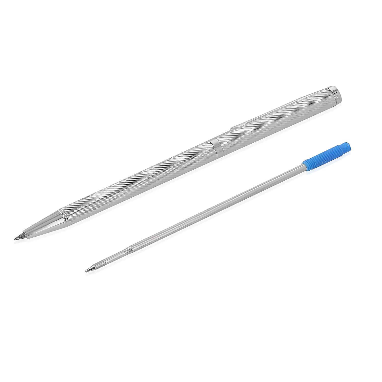 925 Sterling Silver Spiral Pattern Ball Pen with 1 Extra Refill, Silver wt 11 Gms