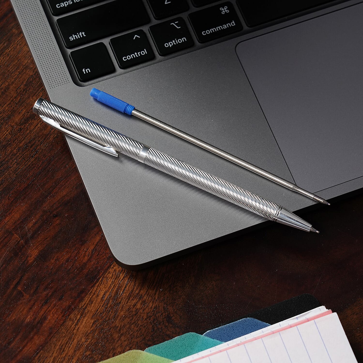 925 Sterling Silver Spiral Pattern Ball Pen with 1 Extra Refill, Silver wt 11 Gms