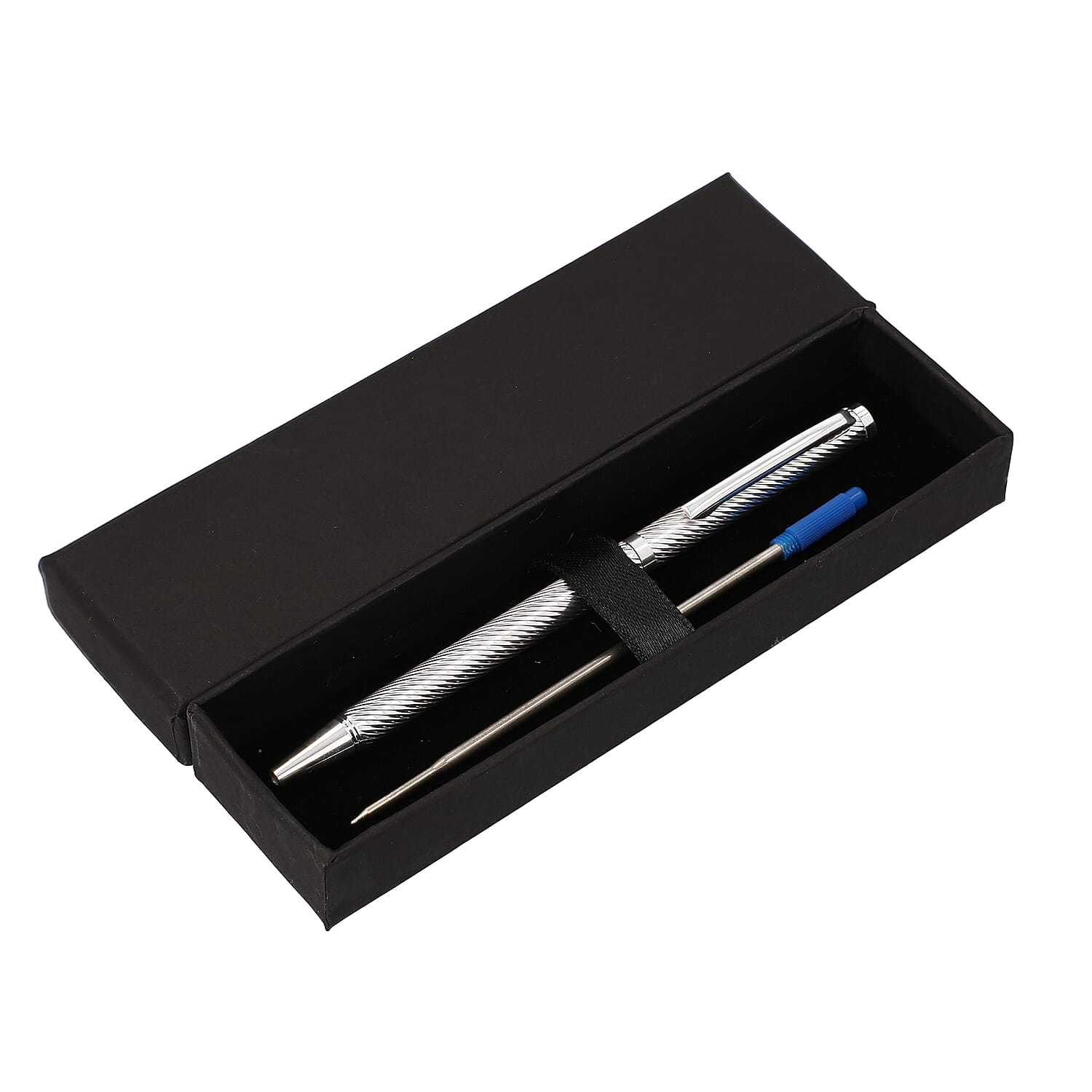 925 Sterling Silver Spiral Pattern Ball Pen with 1 Extra Refill, Silver wt 11 Gms